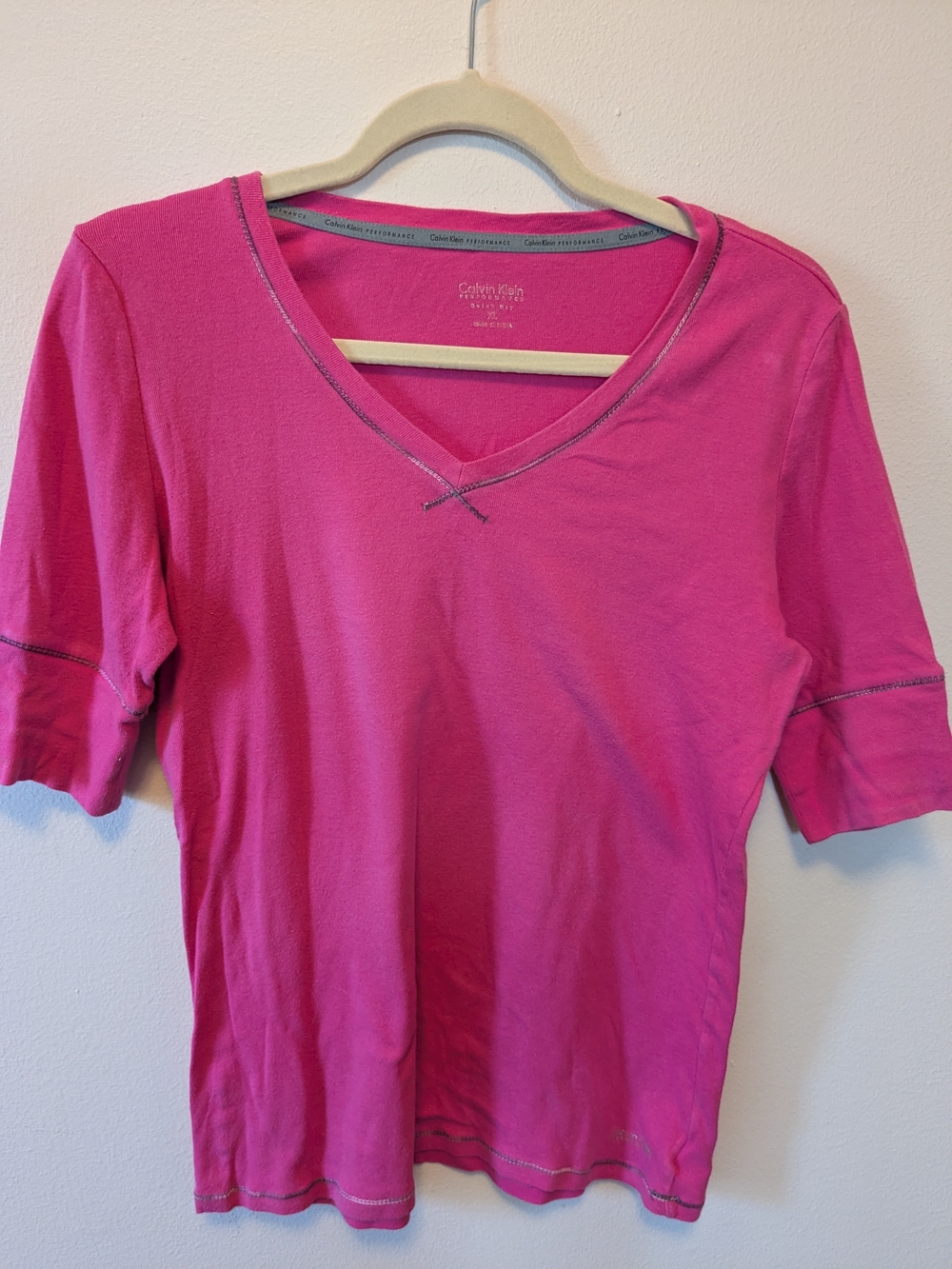 Calvin Klein Hot Pink V-Neck Short Sleeve Tee